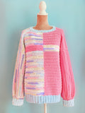 Pastel Color-Block & Faux Fur Crochet Sweater