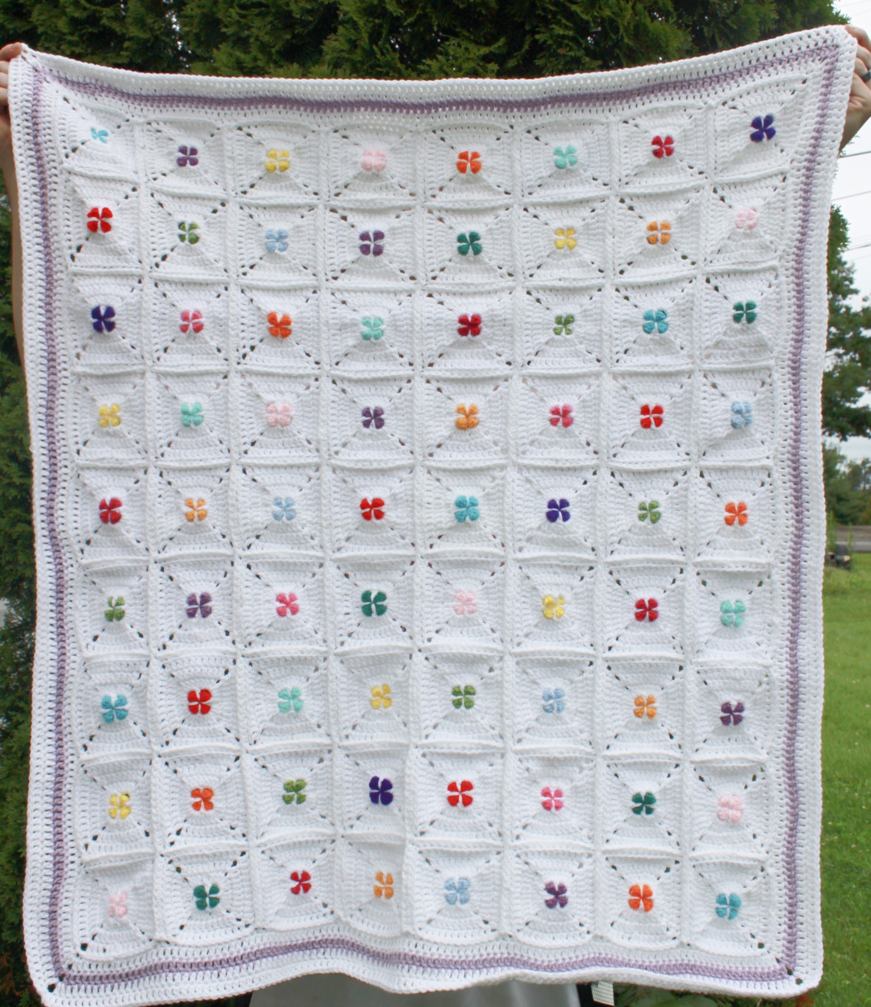 Rainbow Clover Dots Crochet Afghan PDF Pattern
