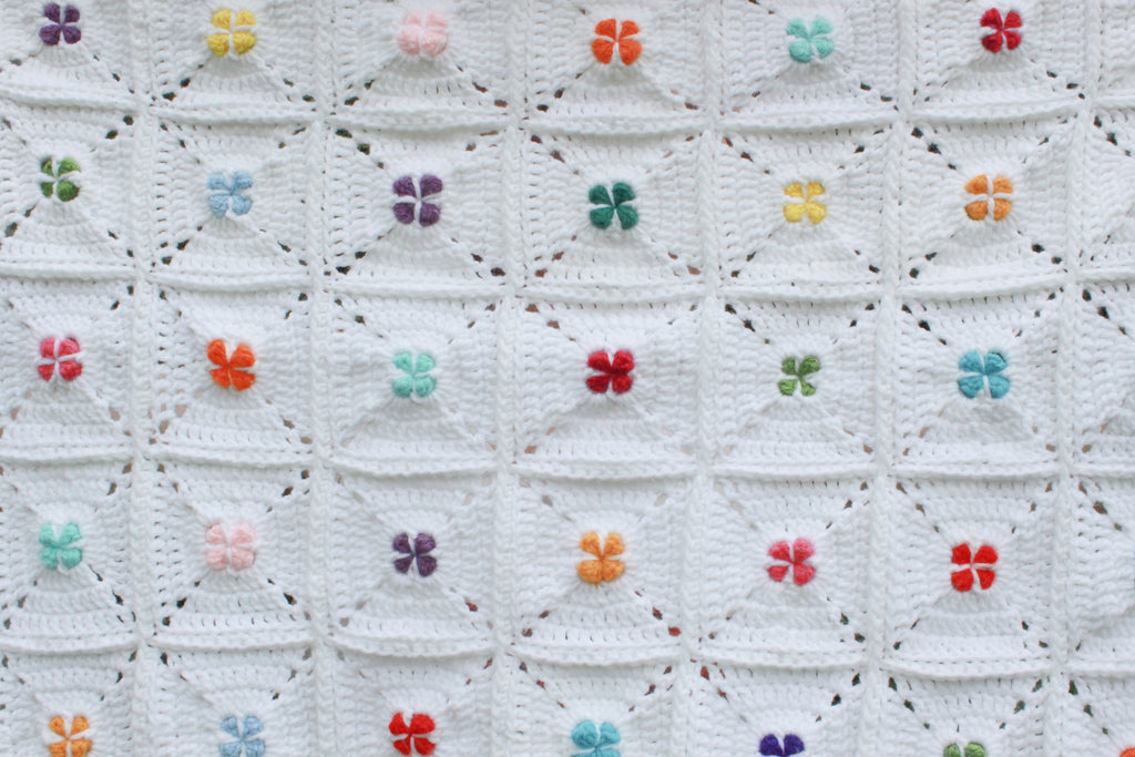 Rainbow Clover Dots Crochet Afghan PDF Pattern