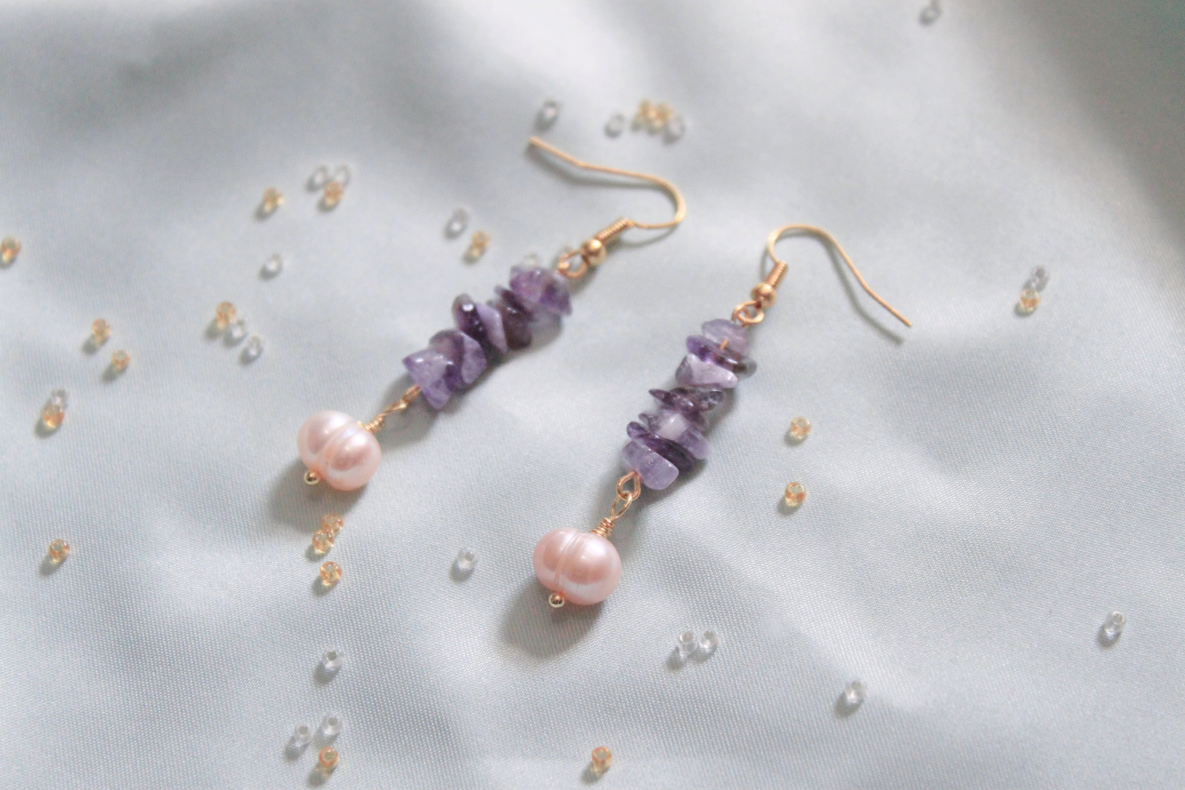 Purple n Pearls -Amethyst & Pearl Earrings