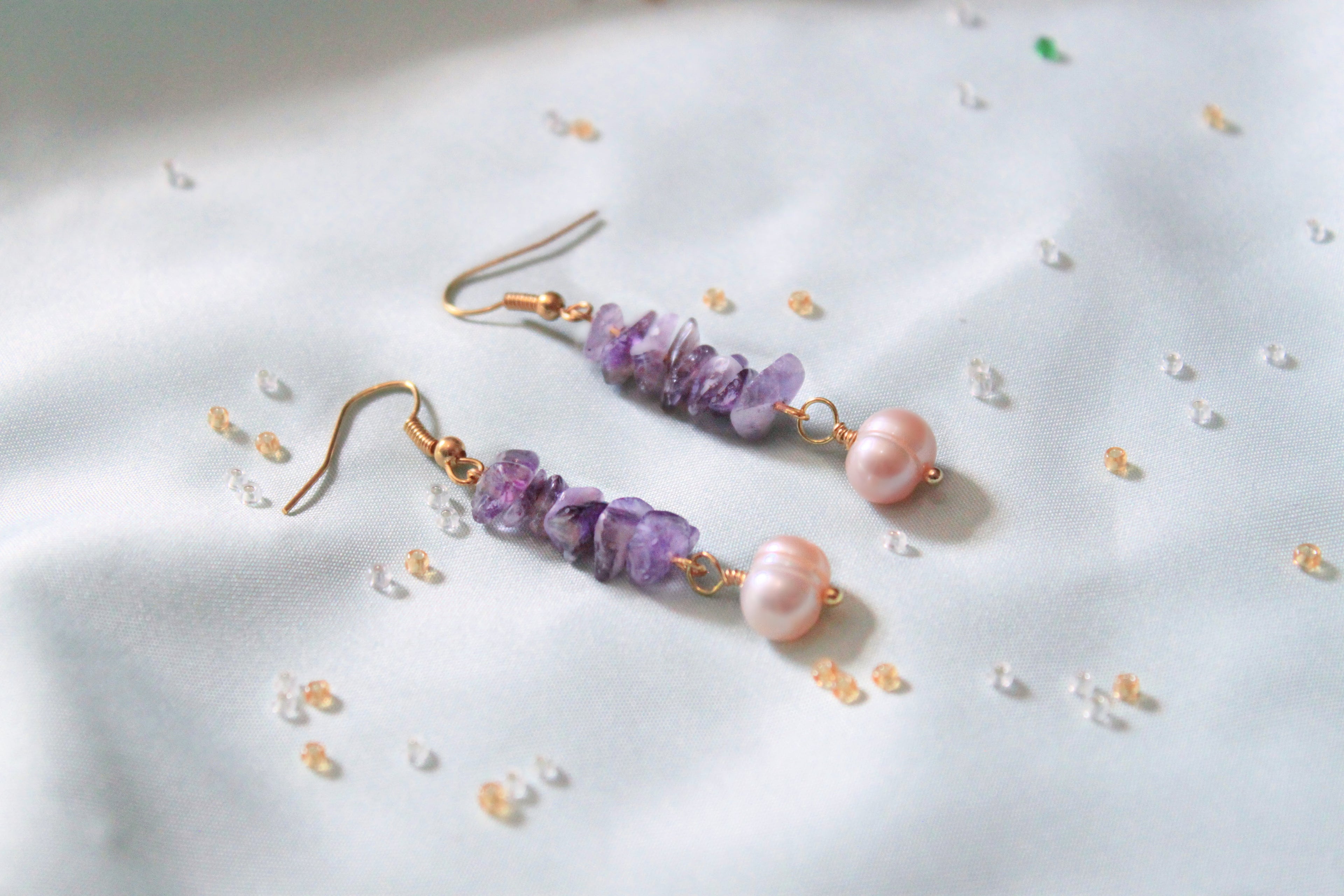 Purple n Pearls -Amethyst & Pearl Earrings