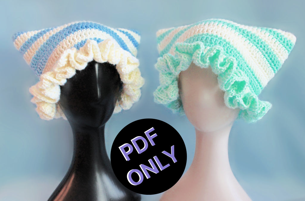 PDF Ruffled Cat Ear Beanie - Crochet Hat Pattern