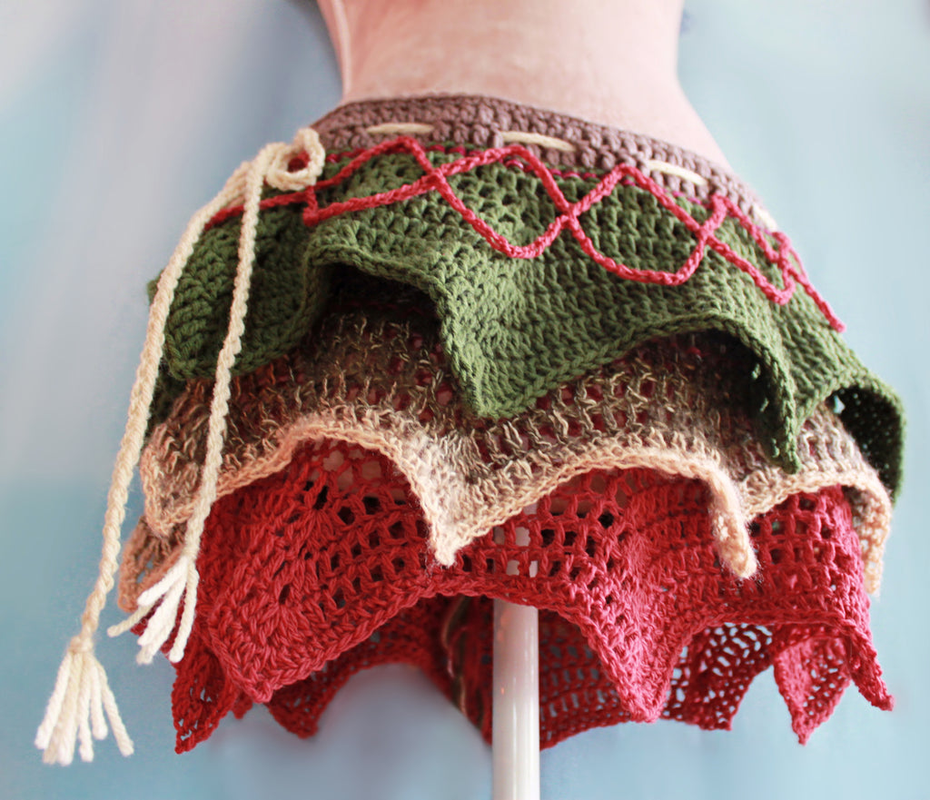 Boho layered crochet skirt with adjustable belt