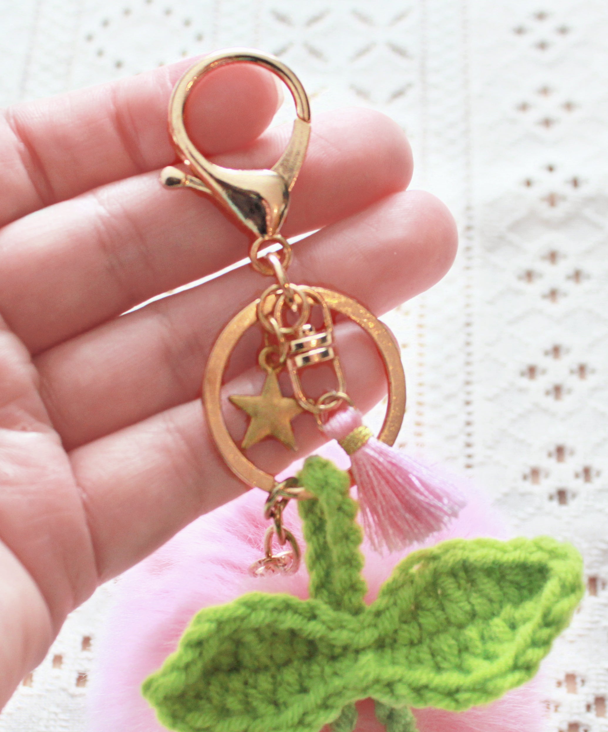 Pink PomPom Tulip Keychains