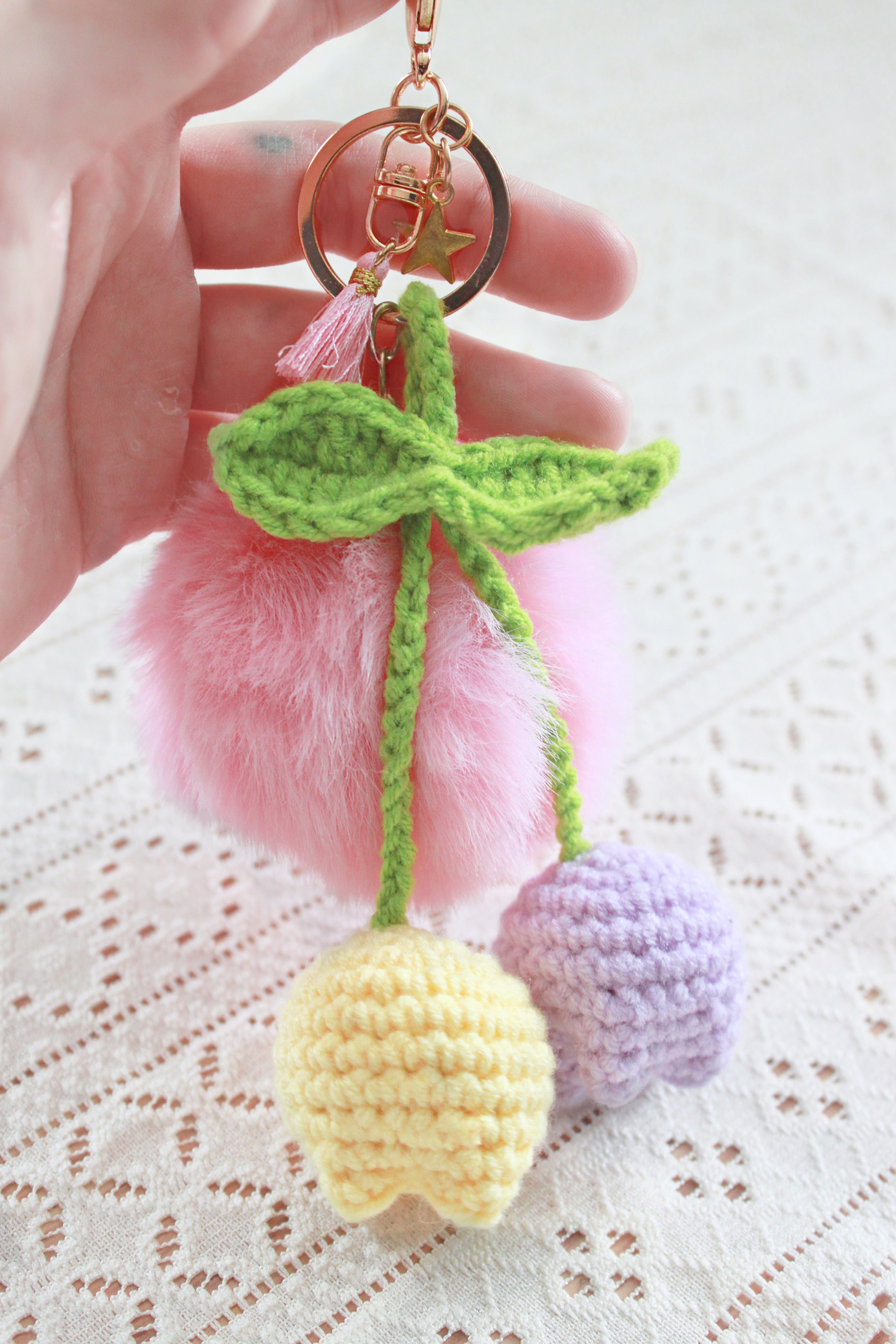 Pink PomPom Tulip Keychains
