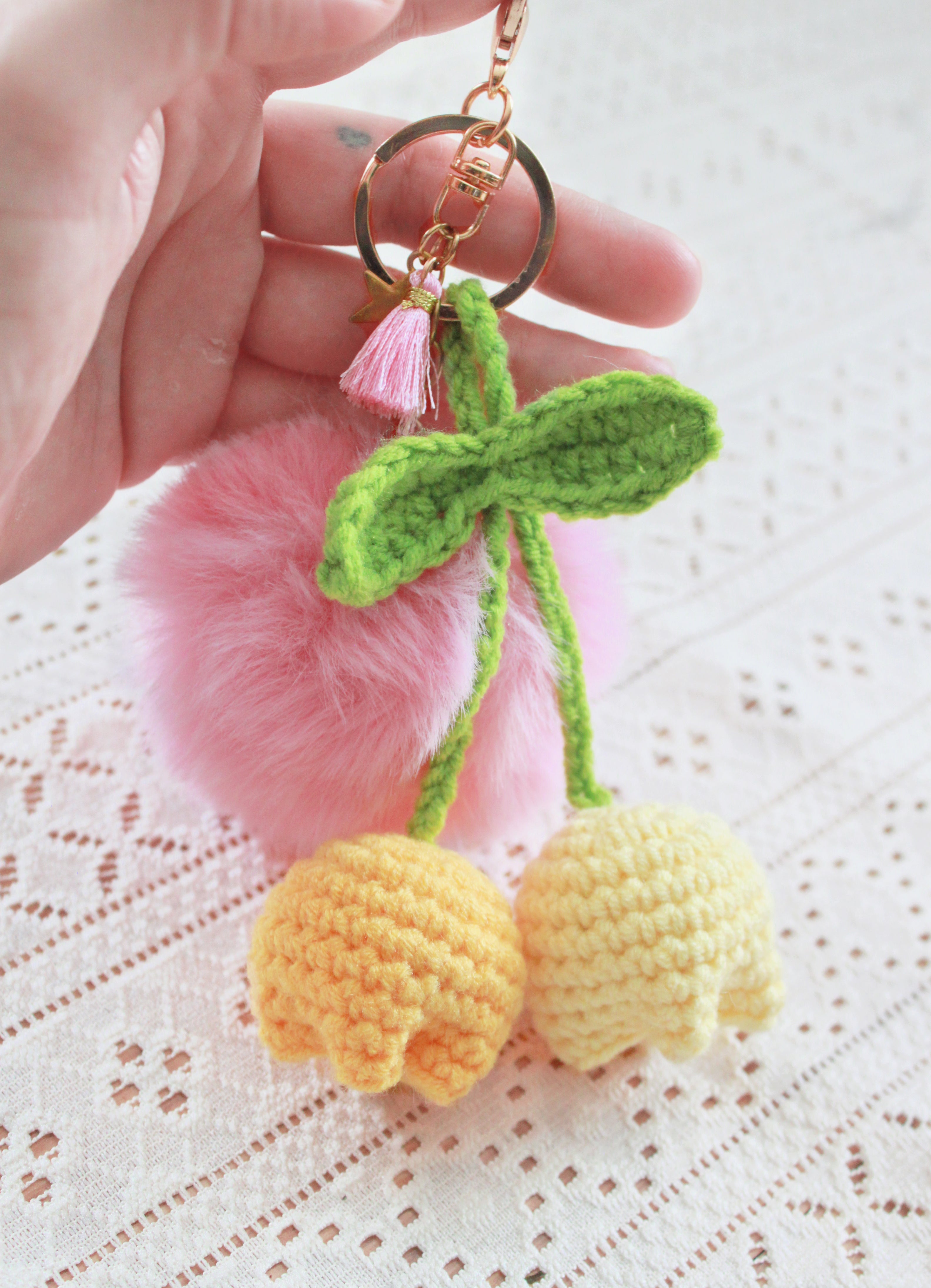 Pink PomPom Tulip Keychains