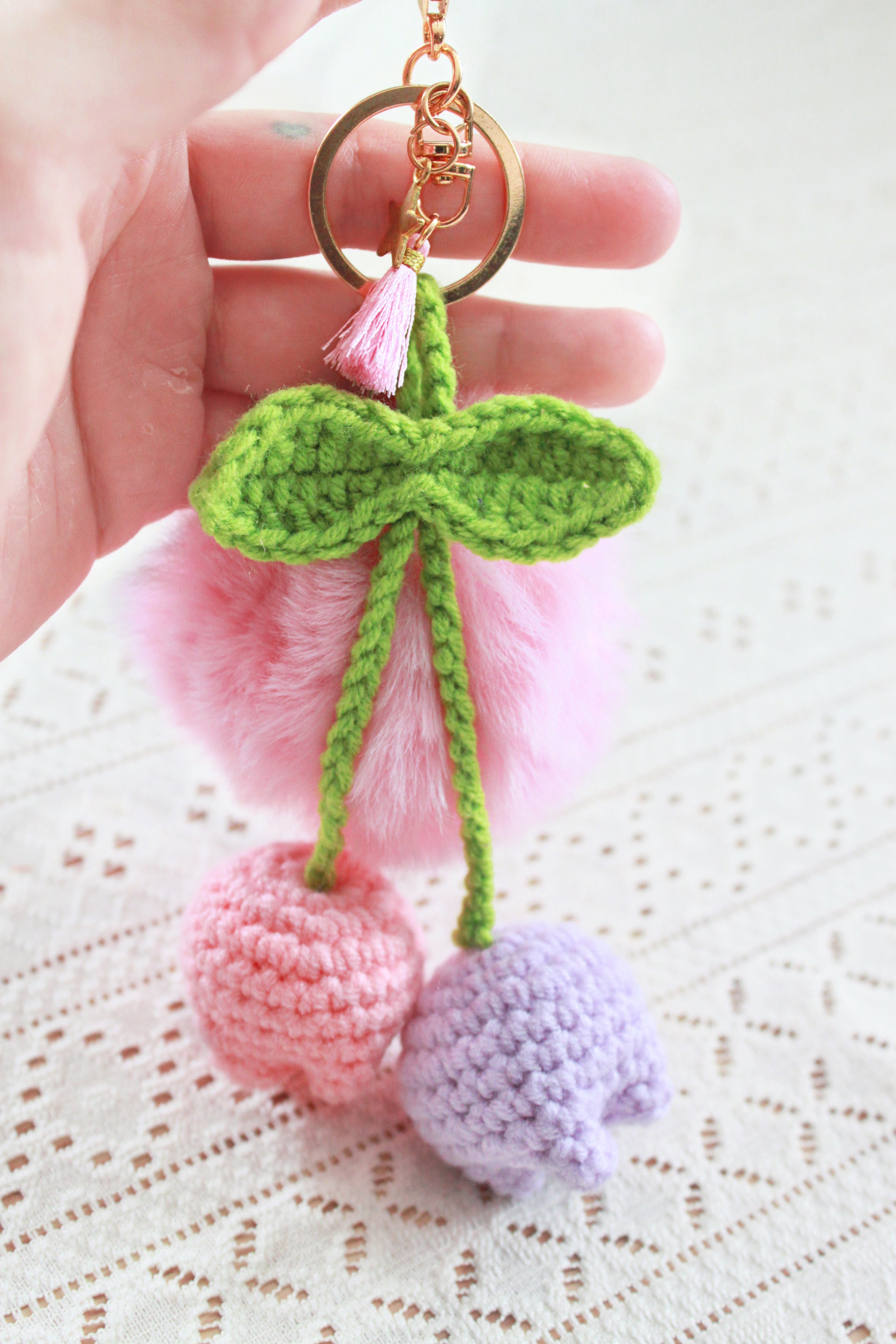Pink PomPom Tulip Keychains