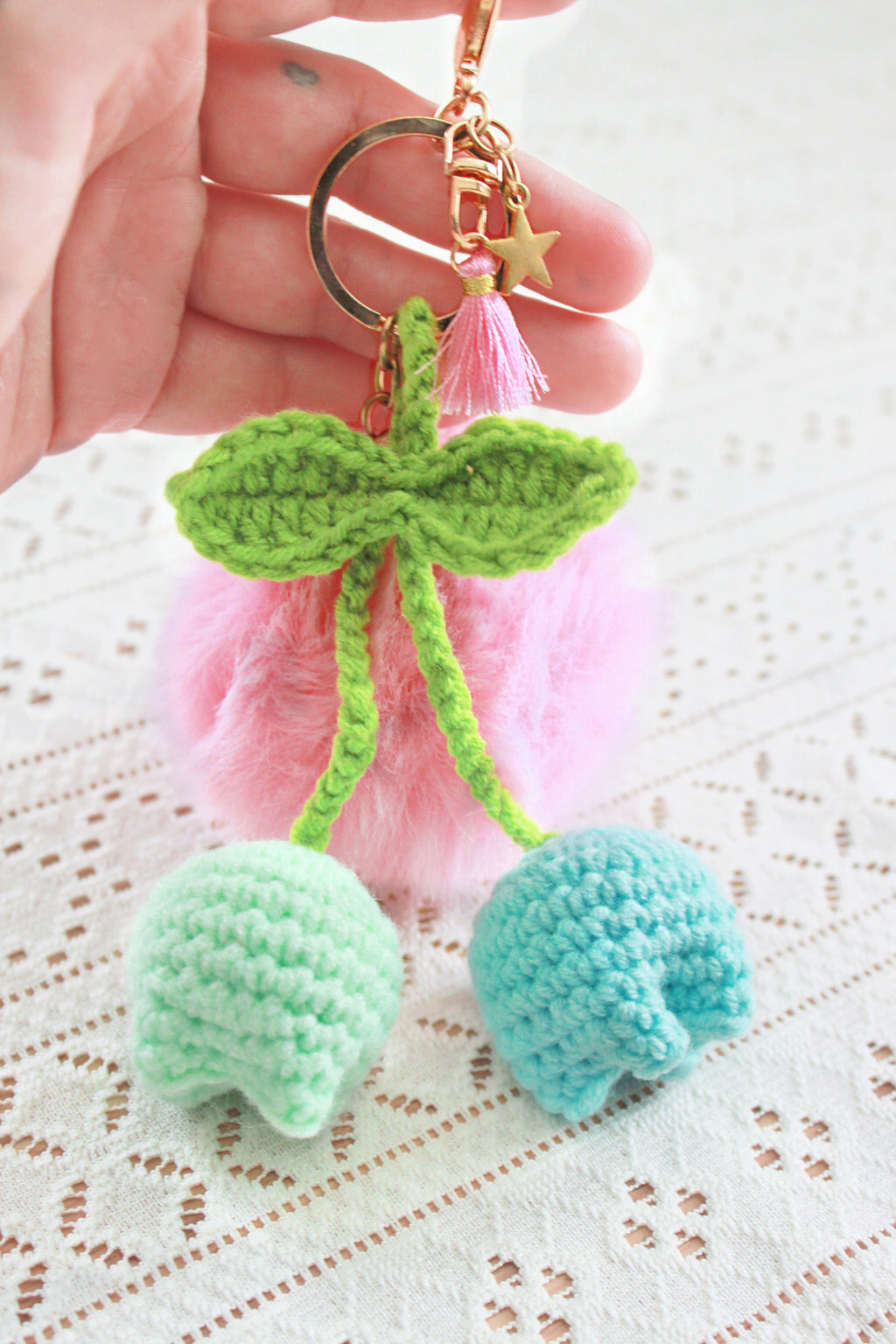 Pink PomPom Tulip Keychains