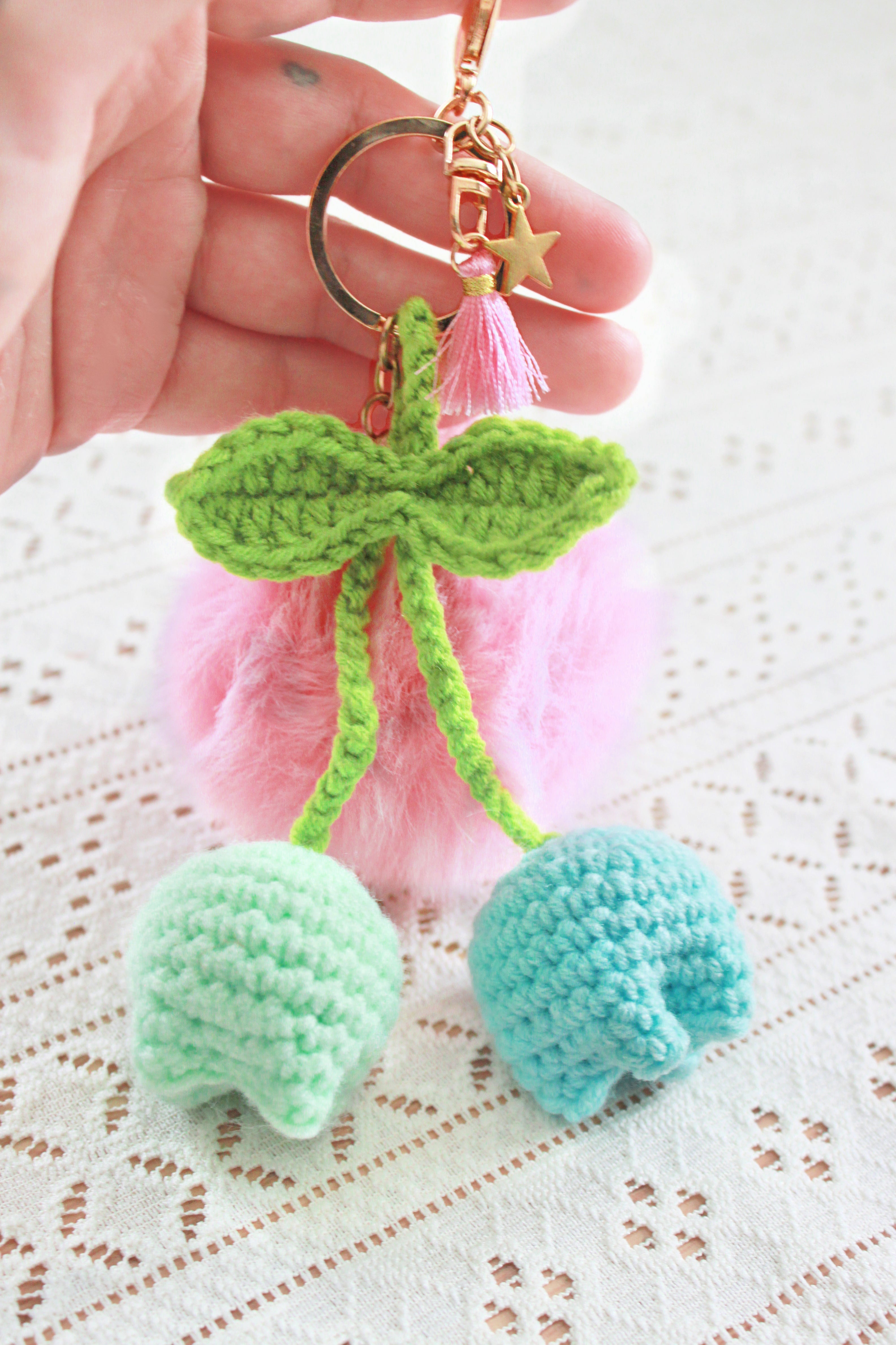 Pink PomPom Tulip Keychains