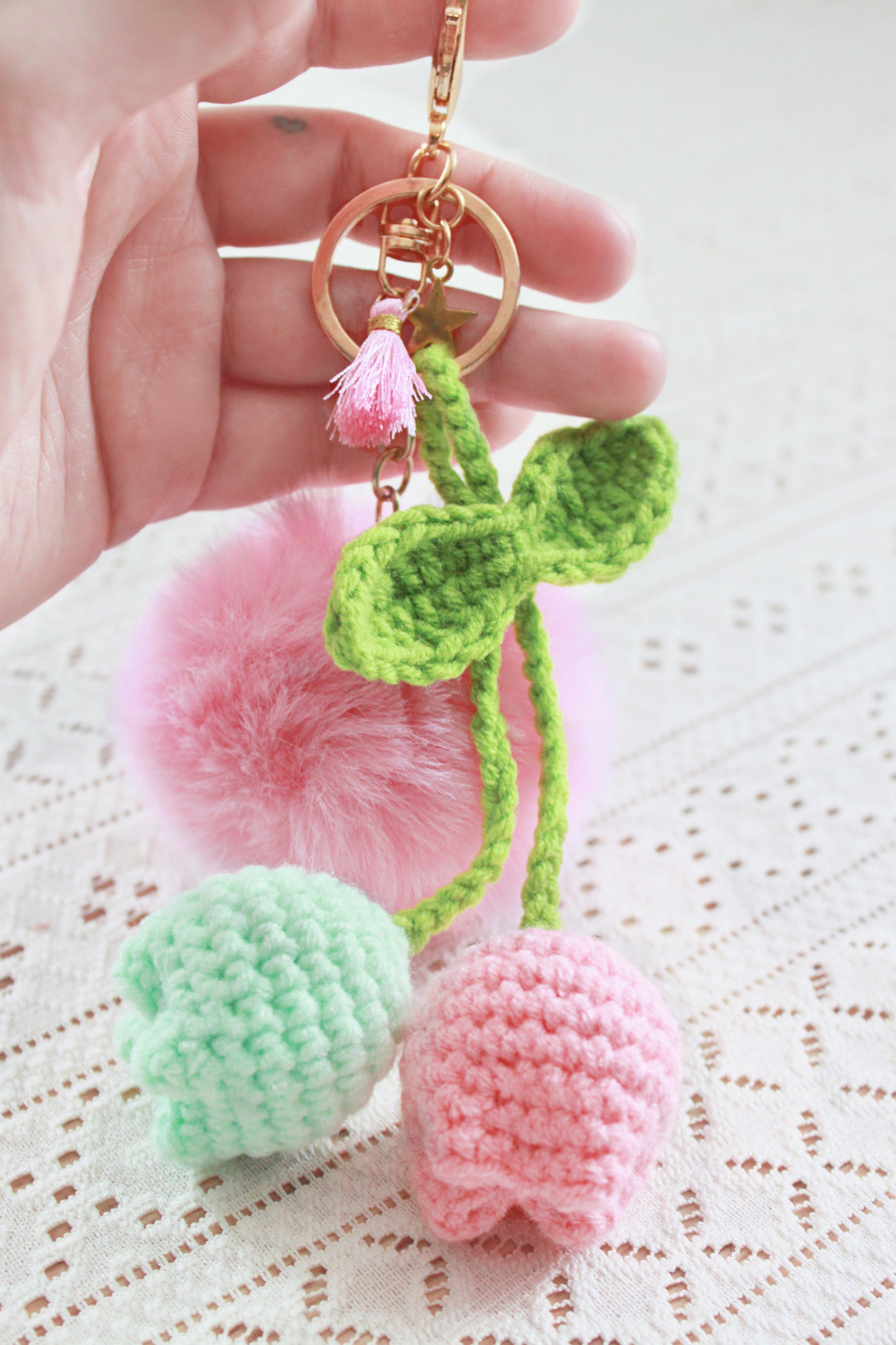 Pink PomPom Tulip Keychains