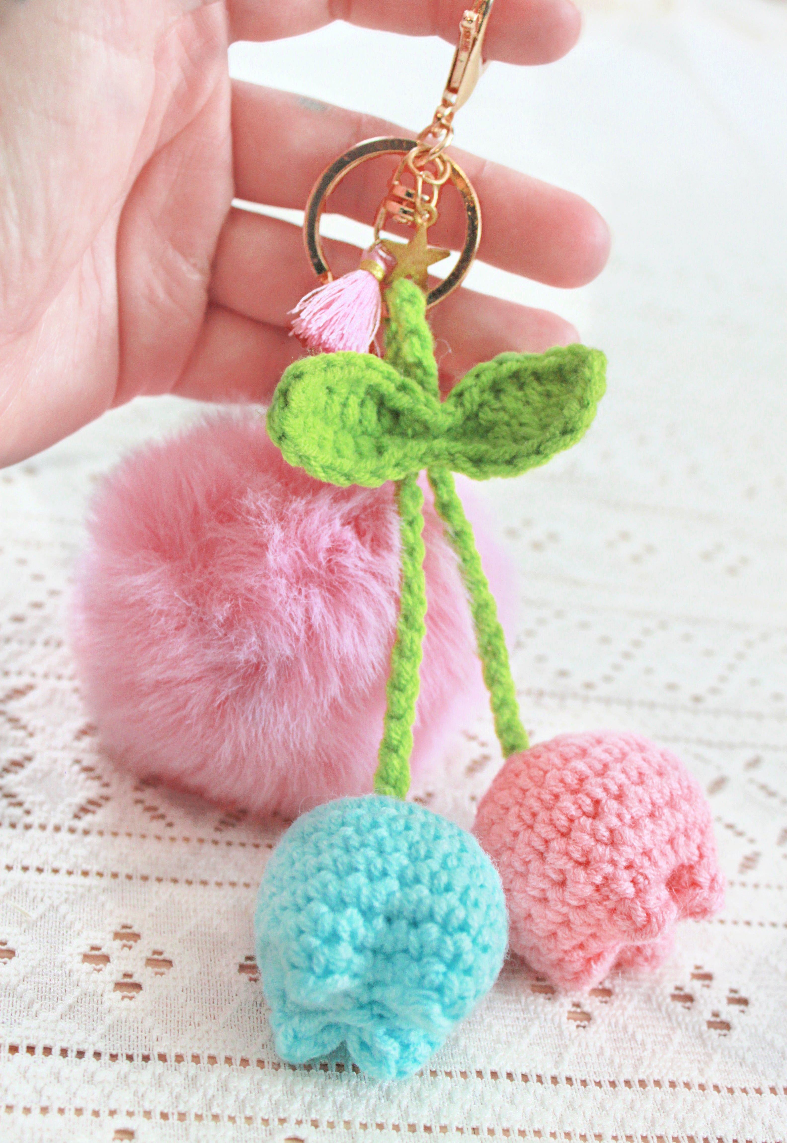 Pink PomPom Tulip Keychains
