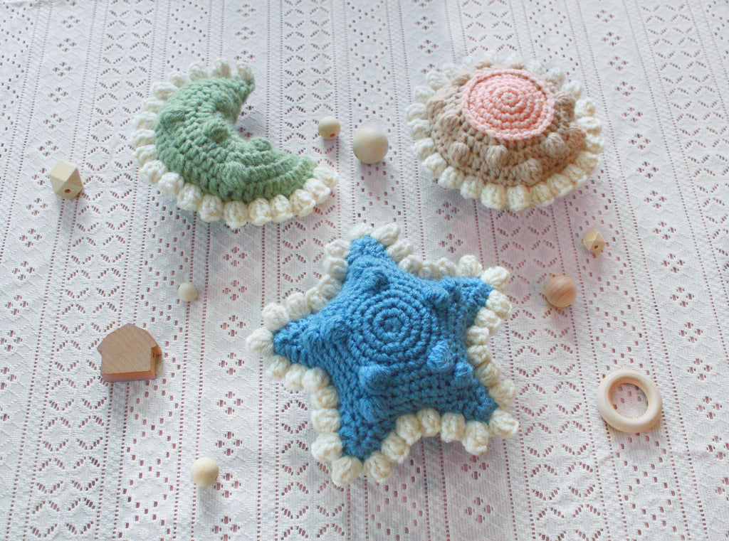 Celestial space crochet baby rattle pattern