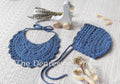 Blue colored lace baby bib and bonnet set