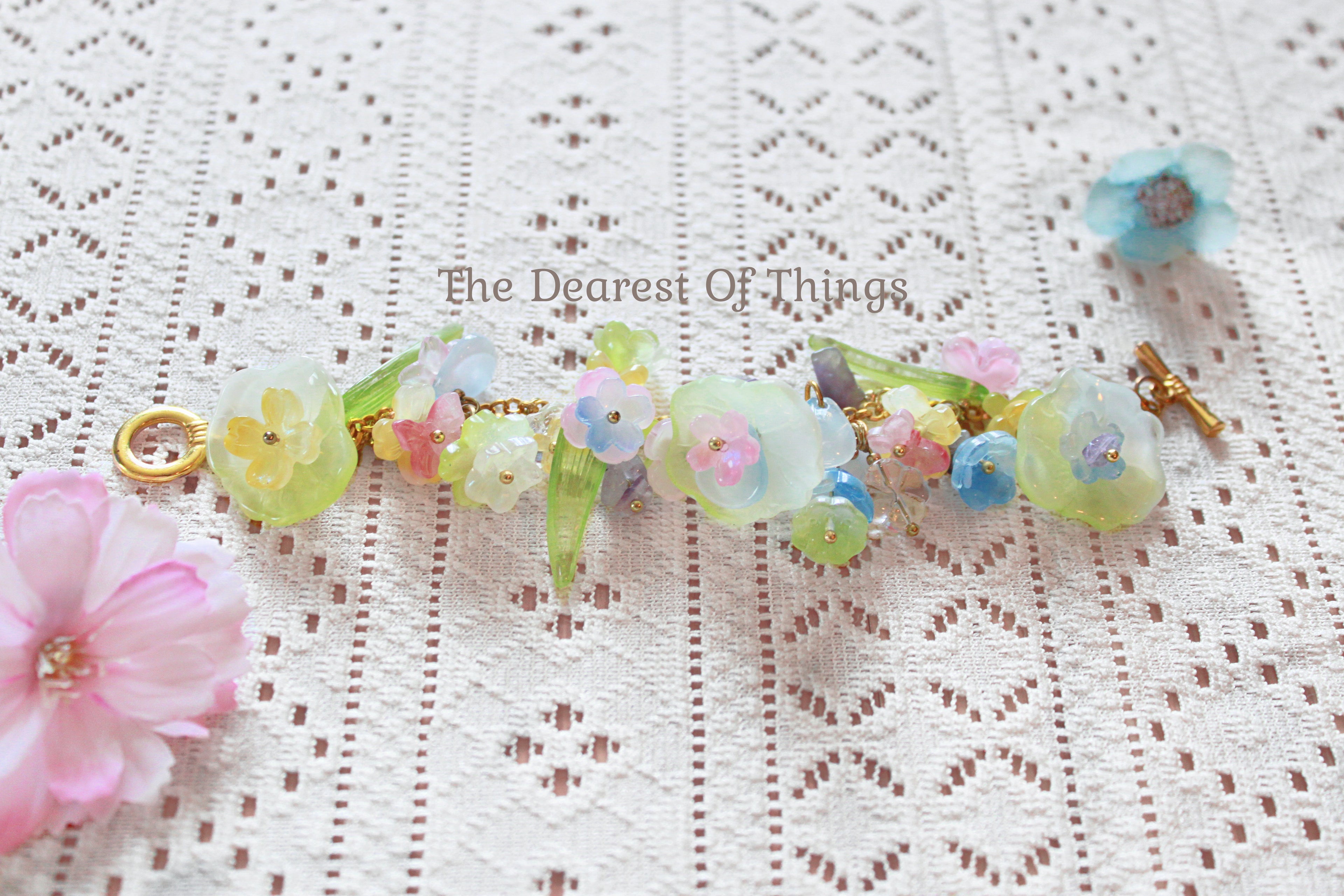 Lily pad flower glass lamp work beads in pastel colors