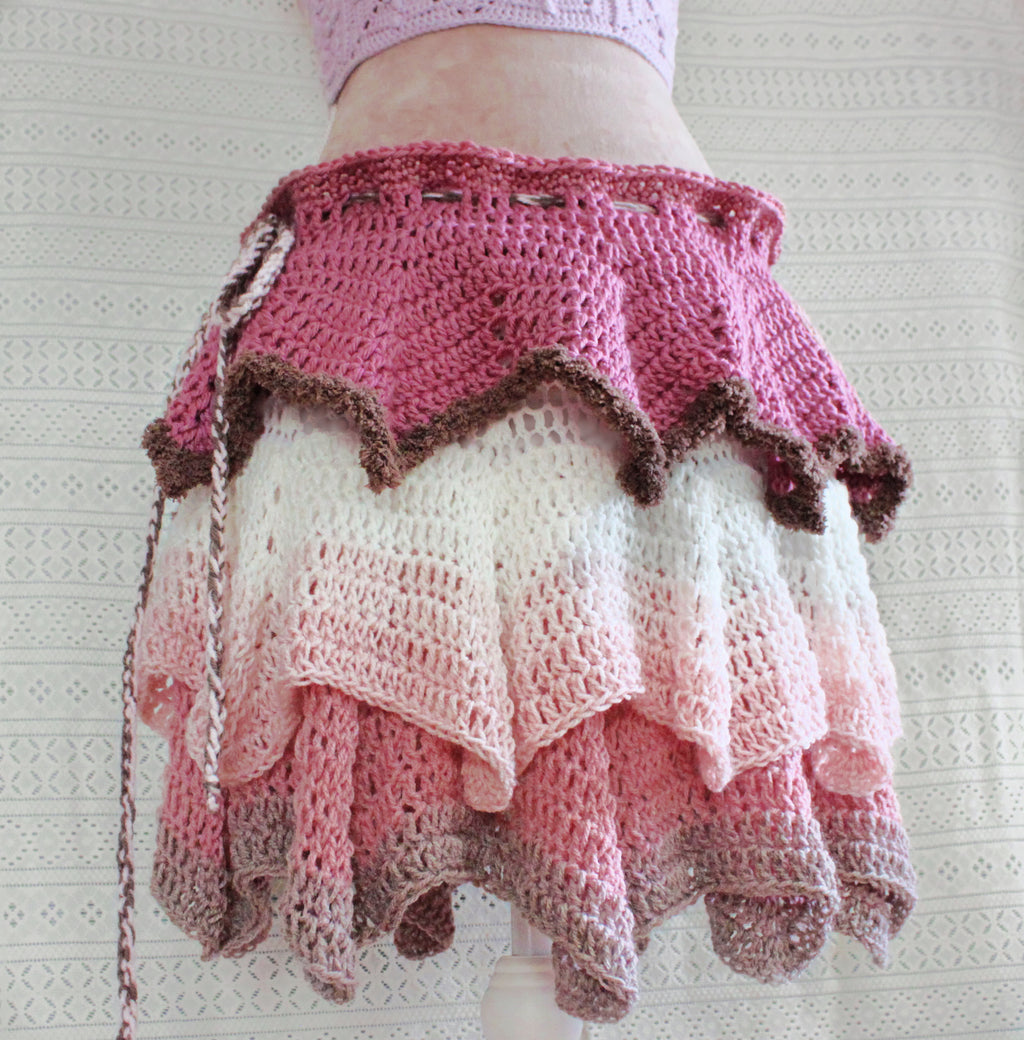 Pink & Brown Layered Skirt | Boho Festival Skirt | Mori Pixie Fashion