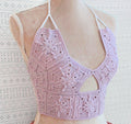 A hand made cotton halter top in the color pale purple. perfect for a summer bikini in a boho fashion style