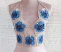 A hand made cotton halter top in the colors beige and blue. perfect for a summer bikini in a boho fashion style