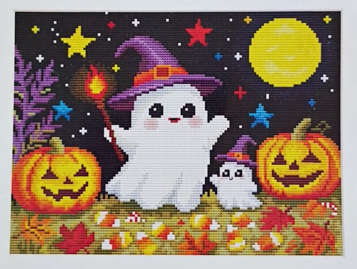 16ct Halloween Ghost | Painting Fairy Stamped Cross-Stitch Embroidery Kit