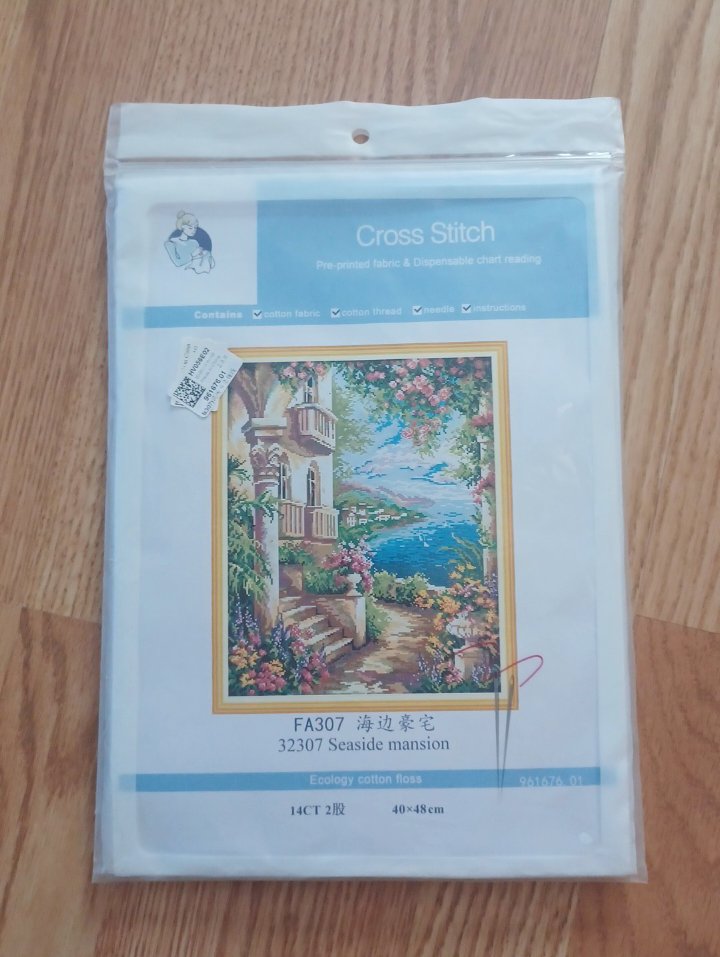 14ct Seaside Mansion | Joy Sunday Stamped Cross-Stitch Embroidery Kit (Backstitch)