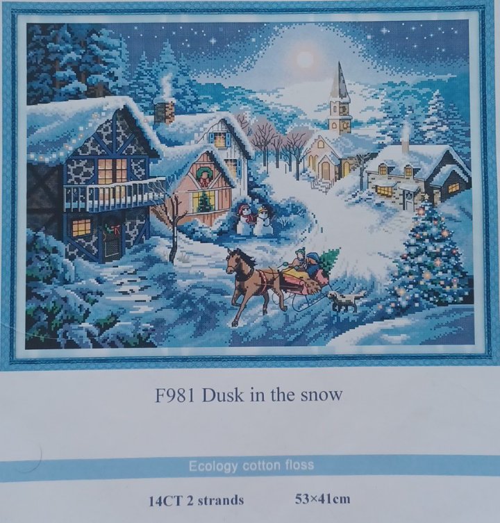 14ct Snow Town Stamped Kit | Joy Sunday Cross Stitch