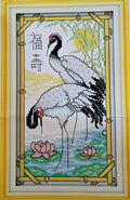 14ct Red Crown Cranes | Joy Sunday Stamped Cross-Stitch Embroidery Kit (Backstitch+)