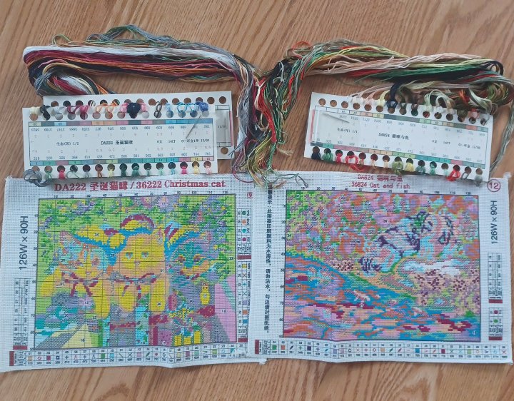 Two 14ct Stamped Christmas Cat Kits | Joy Sunday Cross Stitch