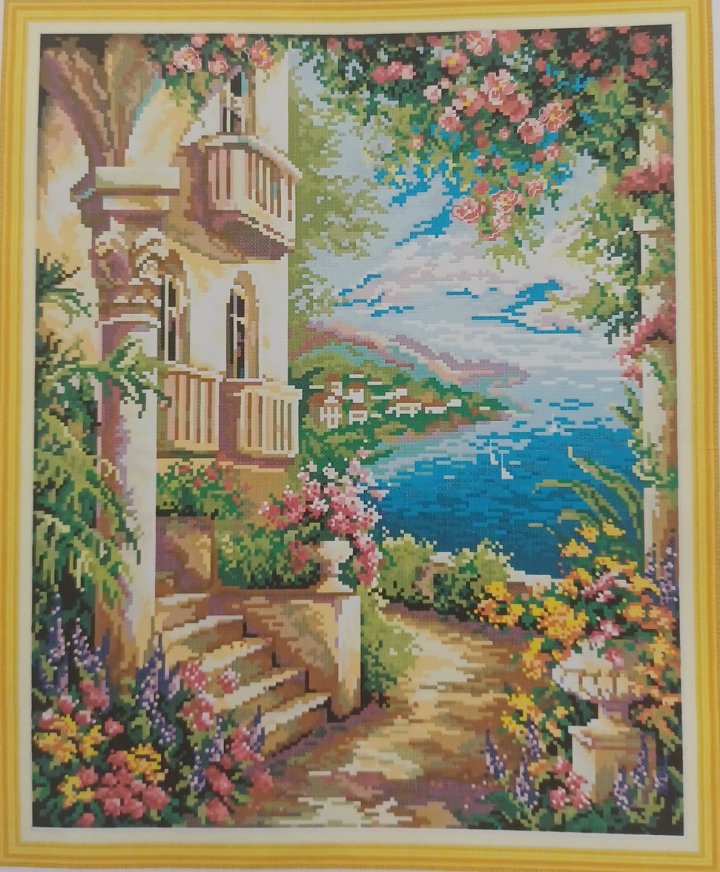 14ct Seaside Mansion | Joy Sunday Stamped Cross-Stitch Embroidery Kit (Backstitch)