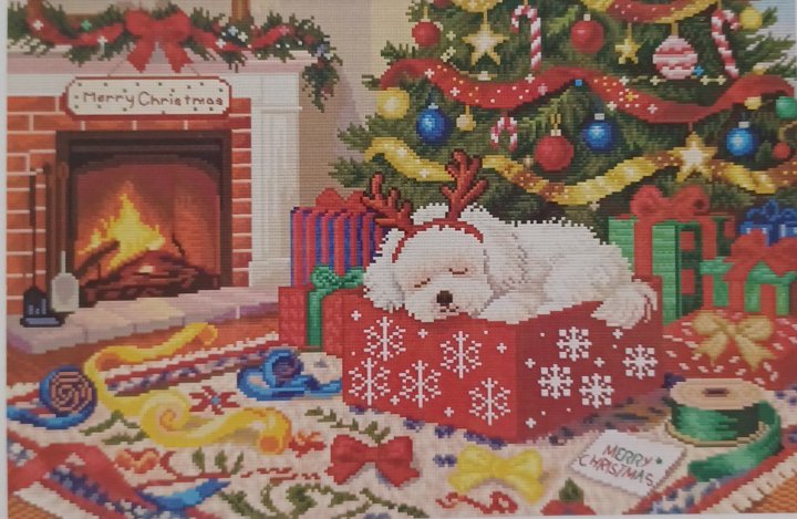 Painting Fairy | Stamped Cross-Stitch Kit | Christmas Dog