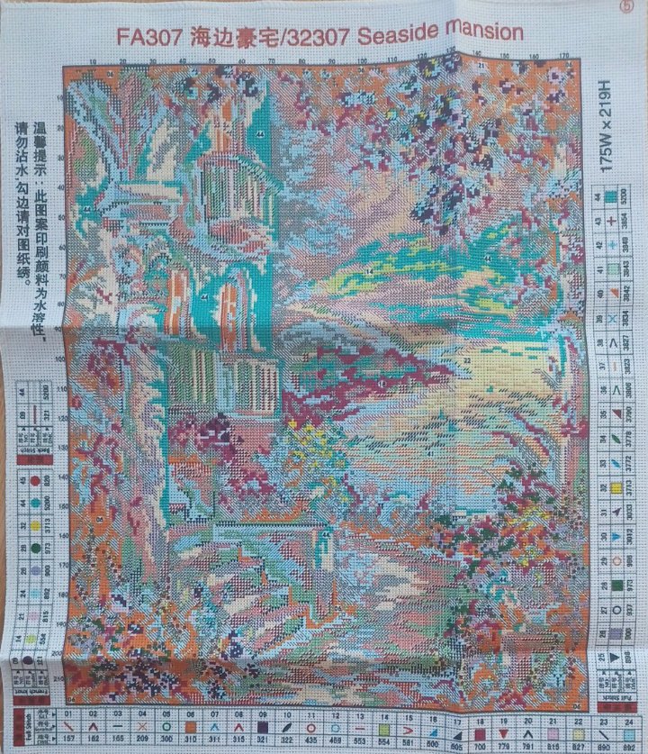 14ct Seaside Mansion | Joy Sunday Stamped Cross-Stitch Embroidery Kit (Backstitch)