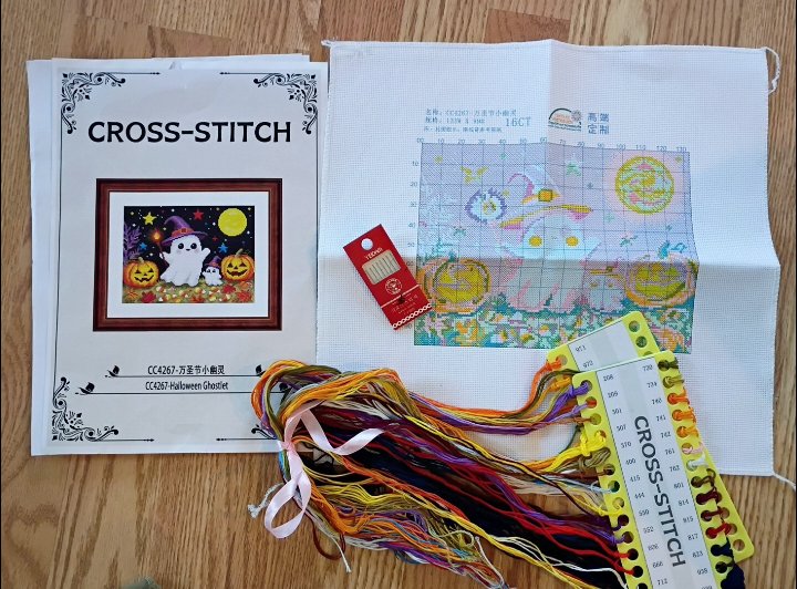 16ct Halloween Ghost | Painting Fairy Stamped Cross-Stitch Embroidery Kit